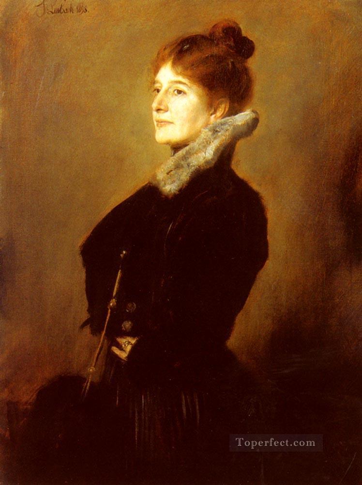 Retrato de una dama vestida con un abrigo negro con cuello de piel Franz von Lenbach Pintura al óleo